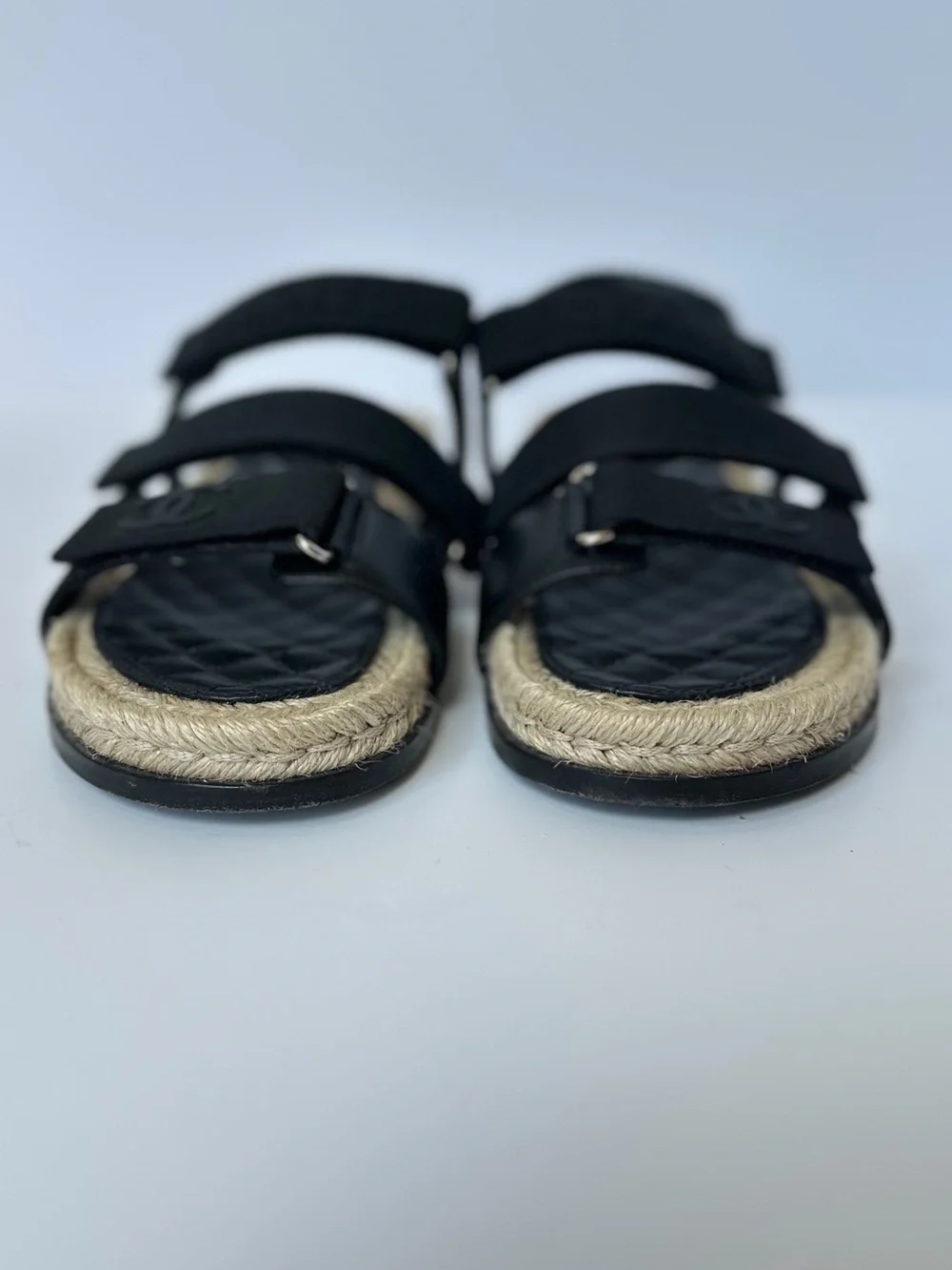 Chanel CC logo black espadrille sandals